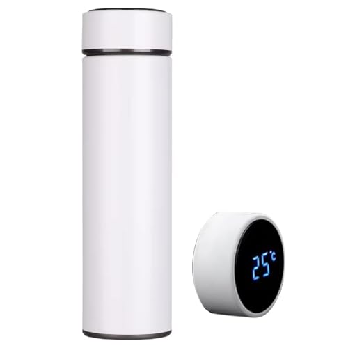 Smart Flask 500 ml – Bouteille d'eau isotherme en acier inoxydable avec écran tactile LED et affichage de la température, étanche et parfaite pour les voyages, la salle de sport, la maison et le bureau. (Blanc) – P002