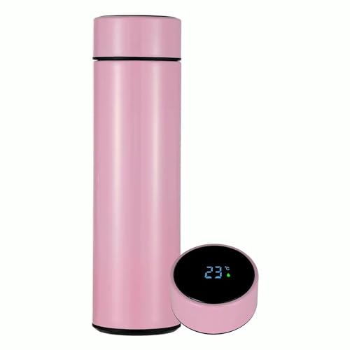 Smart Flask 500 ml – Bouteille d'eau isotherme en acier inoxydable avec écran tactile LED et affichage de la température, étanche et parfaite pour les voyages, la salle de sport, la maison et le bureau. (Rose) – P002