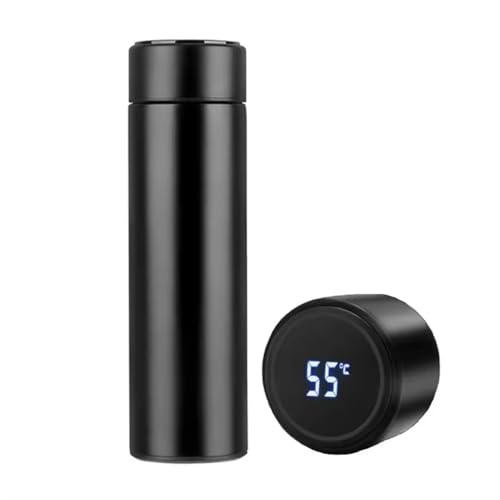 Smart Flask 500 ml – Bouteille d'eau isotherme en acier inoxydable avec écran tactile LED et affichage de la température, étanche et parfaite pour les voyages, la salle de sport, la maison et le bureau. (Noir) – P002