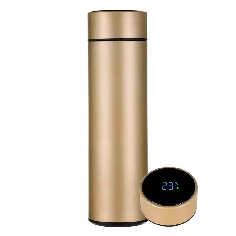 Smart Flask 500ml - Stainless Steel, Vacuum Insulated Water Bottle with LED Touch Screen Temperature Display, Leakproof & Perfect for Travel, Gym, Home, and Office. (Gold) - P002