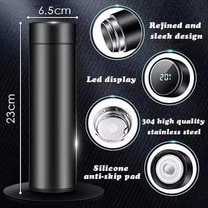 Smart Flask 500ml - Stainless Steel, Vacuum Insulated Water Bottle with LED Touch Screen Temperature Display, Leakproof & Perfect for Travel, Gym, Home, and Office. (Black) - P002